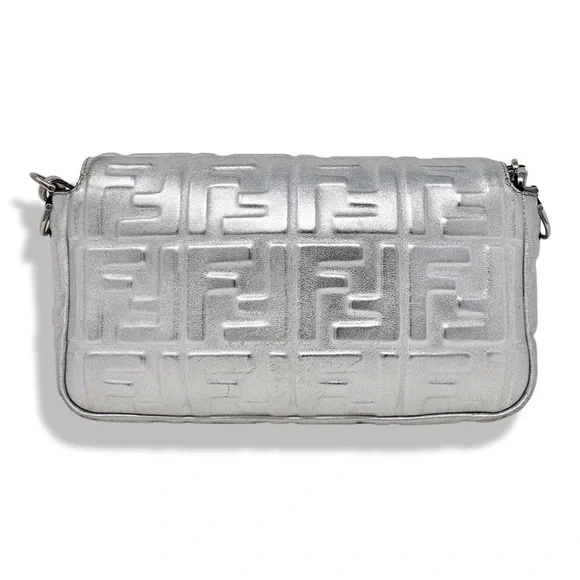 Fendi NM Metallic Napa Embossed Baguette in Silver - Picture 2 of 8